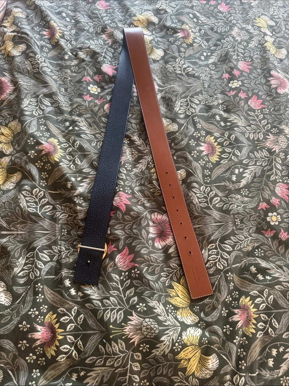 Tory Burch Reversible Brown and Black Leather Belt with Gold Logo Buckle